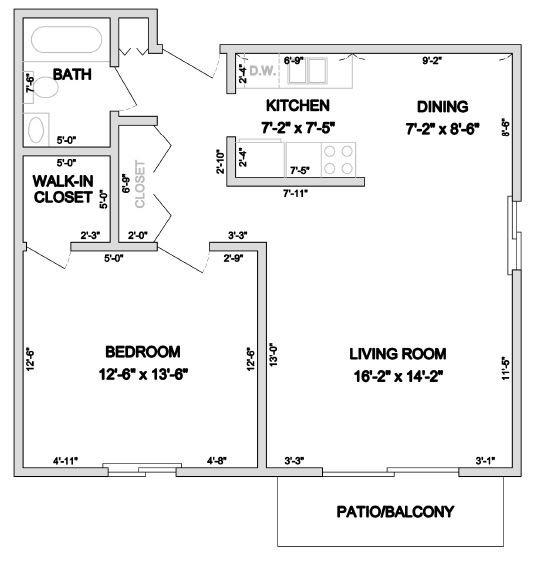 The Ashland 1 Bedroom 1 Bathroom Floor Plan The Ashland 1 Bedroom 1 Bathroom Floor Plan at Westmore Apartments, Lombard, Illinois